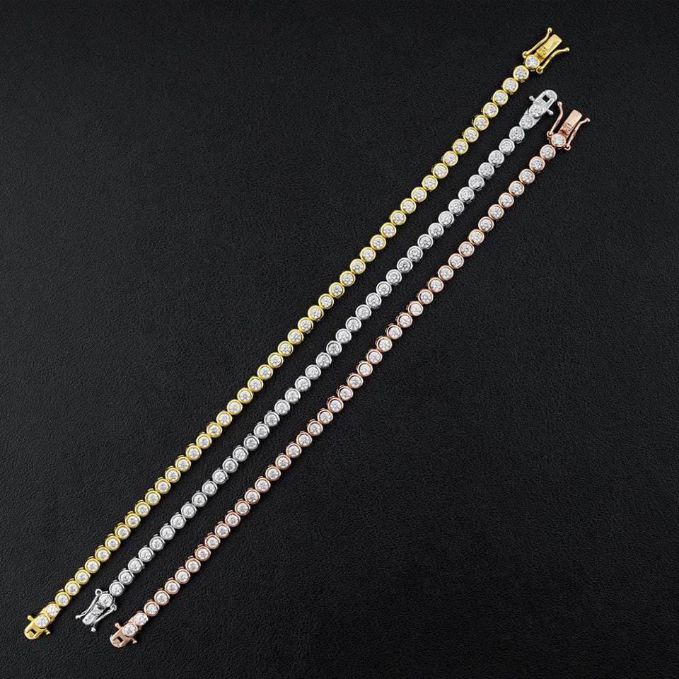 2mm Moissanite Tennis Bracelet for Woman Men 925 Sterling Silver Plated 18k Gold Hip Hop Chain Round Bubble Diamond Bracelets