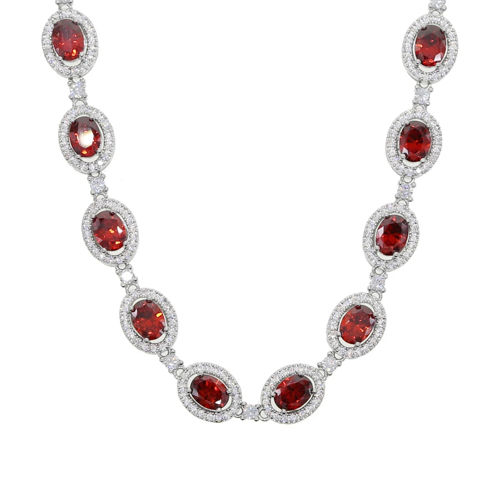 New Iced Out Bling Hip Hop Oval CZ Paved Sparking Colorful Stone Necklace Tennis Rainbow Zircon Choker Women Jewelry