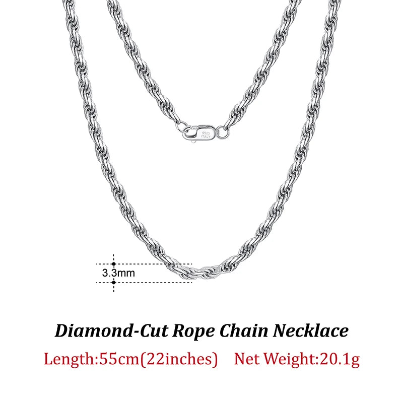 ORSA JEWELS Solid 925 Sterling Silver 2.3/3.3mm Diamond-Cut Rope Chain Necklace for Women Men fashion Neck Chain Jewelry SC29