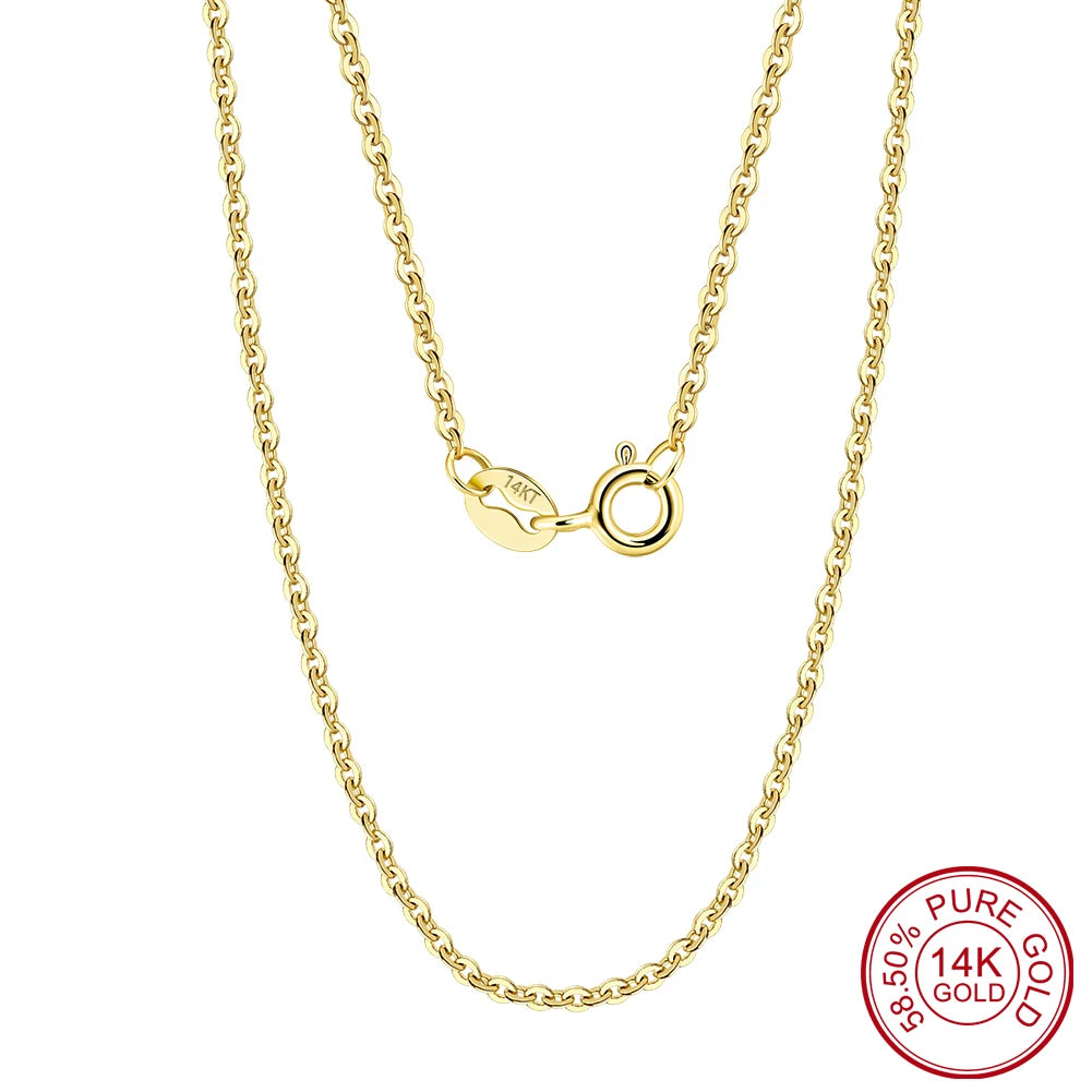 Rinntin 14K Solid Gold 1.0/1.2mm Diamond Cut Cable Chain Necklace for Women AU585 Yellow/White/Rose Gold Neck Chain Jewelry GC02