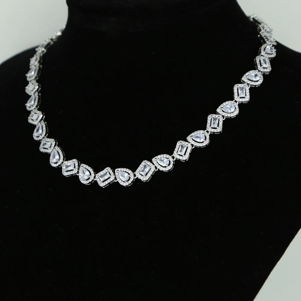 2025 Iced Out Bling Sparking Geometric Rectangle Tear Drop Cubic Zirconia Choker Necklace For Women Fashion Wedding Gift Jewelry