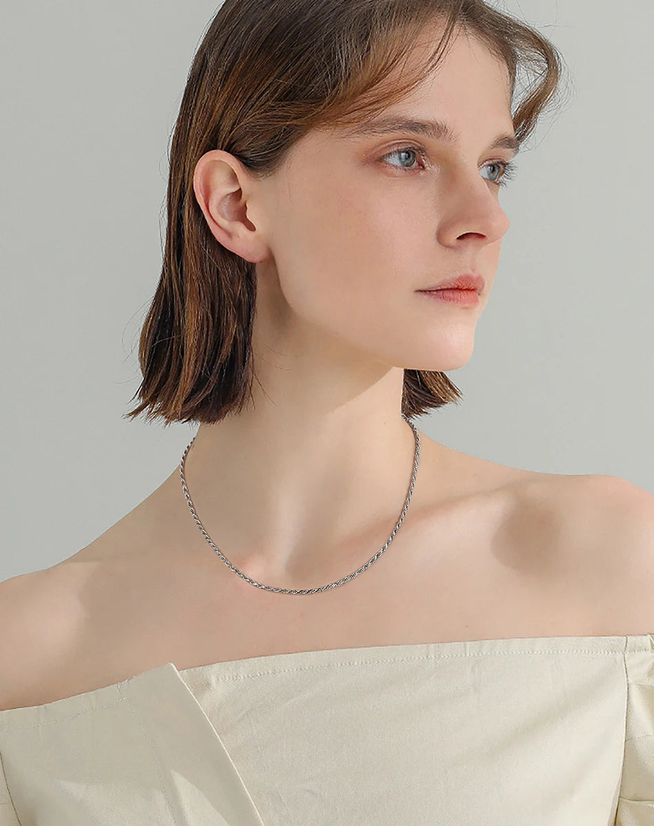 ORSA JEWELS Solid 925 Sterling Silver 2.3/3.3mm Diamond-Cut Rope Chain Necklace for Women Men fashion Neck Chain Jewelry SC29