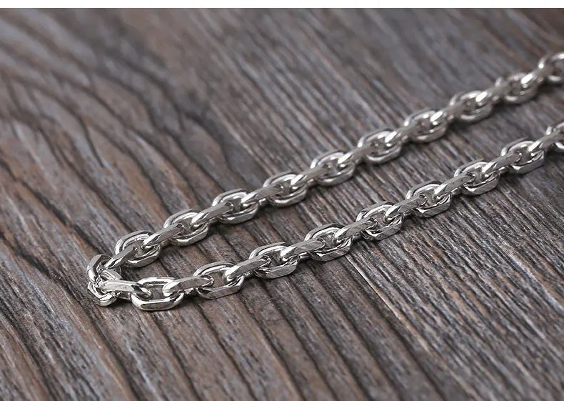 BOCAI New S925 Sterling Silver Fashion Jewelry 4mm Rectangular Chain Real Solid Silver Necklace for Men and Women