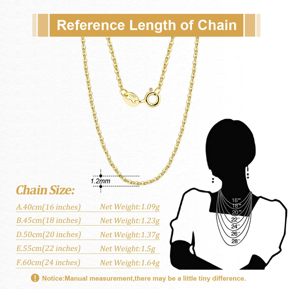 Rinntin 14K Solid Gold 1.0/1.2mm Diamond Cut Cable Chain Necklace for Women AU585 Yellow/White/Rose Gold Neck Chain Jewelry GC02