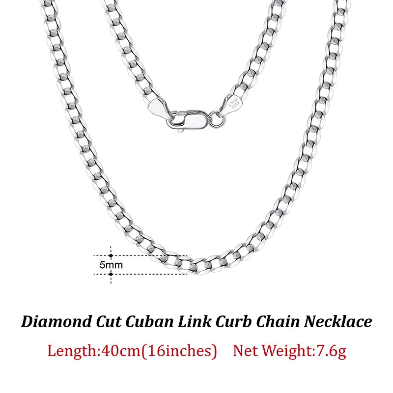 ORSA JEWELS 925 Sterling Silver Italian 3mm/5mm Cuban Chain Necklace for Women Men Handmade Fashion Silver Necklace Jewelry SC60