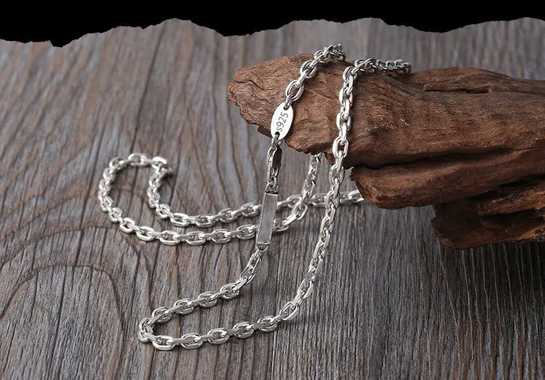 BOCAI New S925 Sterling Silver Fashion Jewelry 4mm Rectangular Chain Real Solid Silver Necklace for Men and Women