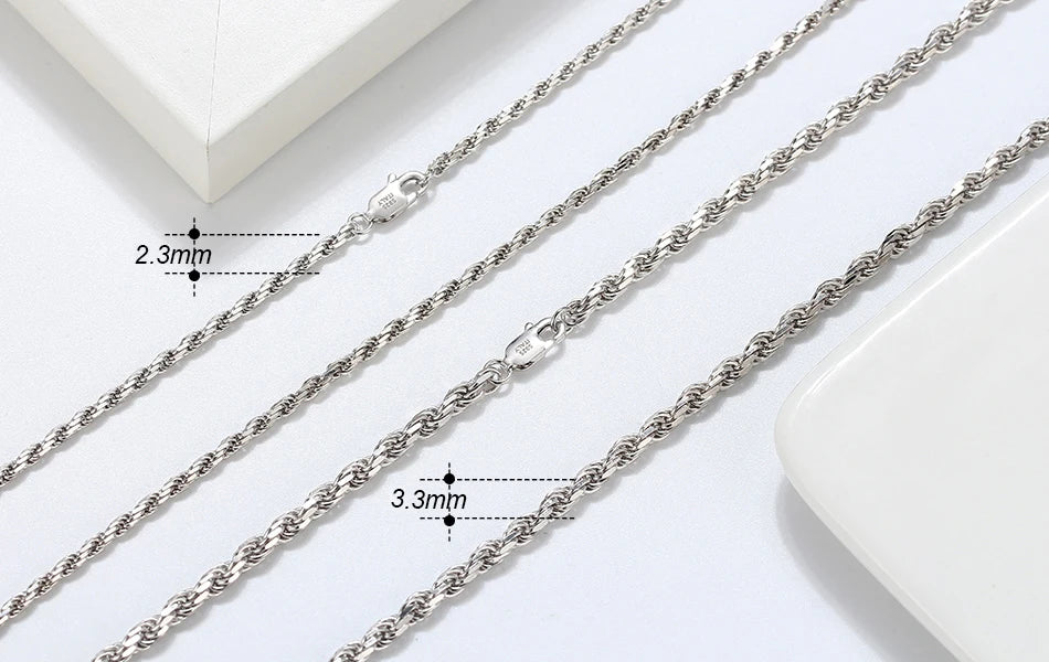 ORSA JEWELS Solid 925 Sterling Silver 2.3/3.3mm Diamond-Cut Rope Chain Necklace for Women Men fashion Neck Chain Jewelry SC29