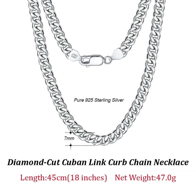 ORSA JEWELS Silver 925 Diamond-Cut Cuban Bracelet for Women Men 3.6/5/7mm Link Curb Chain Punk Cuban Bracelet Jewelry SB104