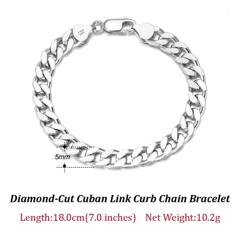 ORSA JEWELS Silver 925 Diamond-Cut Cuban Bracelet for Women Men 3.6/5/7mm Link Curb Chain Punk Cuban Bracelet Jewelry SB104