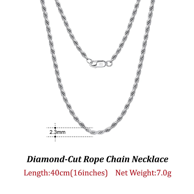 ORSA JEWELS Solid 925 Sterling Silver 2.3/3.3mm Diamond-Cut Rope Chain Necklace for Women Men fashion Neck Chain Jewelry SC29