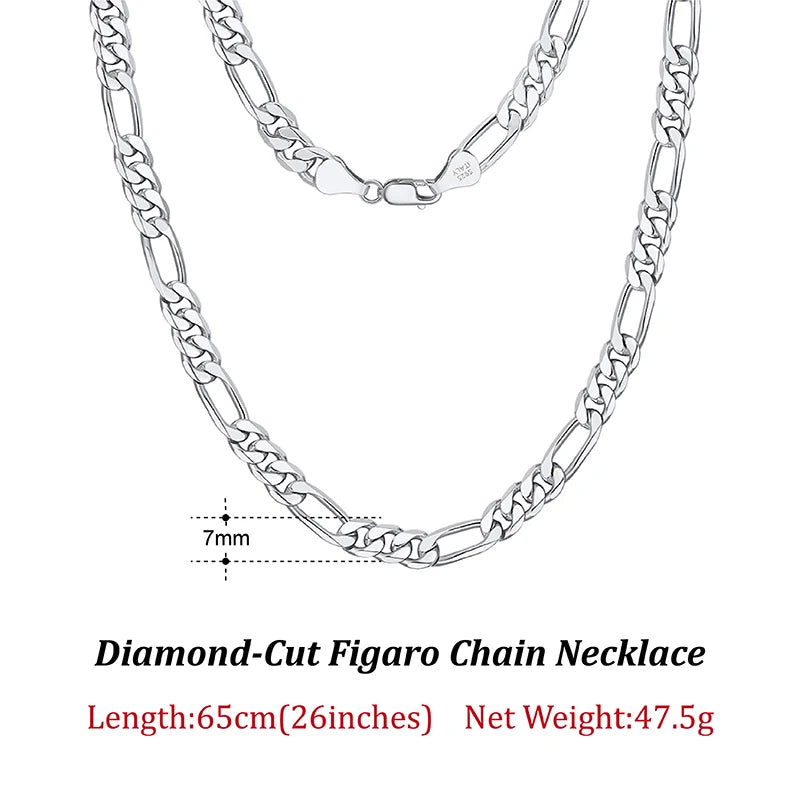 ORSA JEWELS Italian Handmade 5mm Diamond-Cut Figaro Chain Necklace for Men Woman 925 Sterling Silver Neck Chains Jewelry SC34