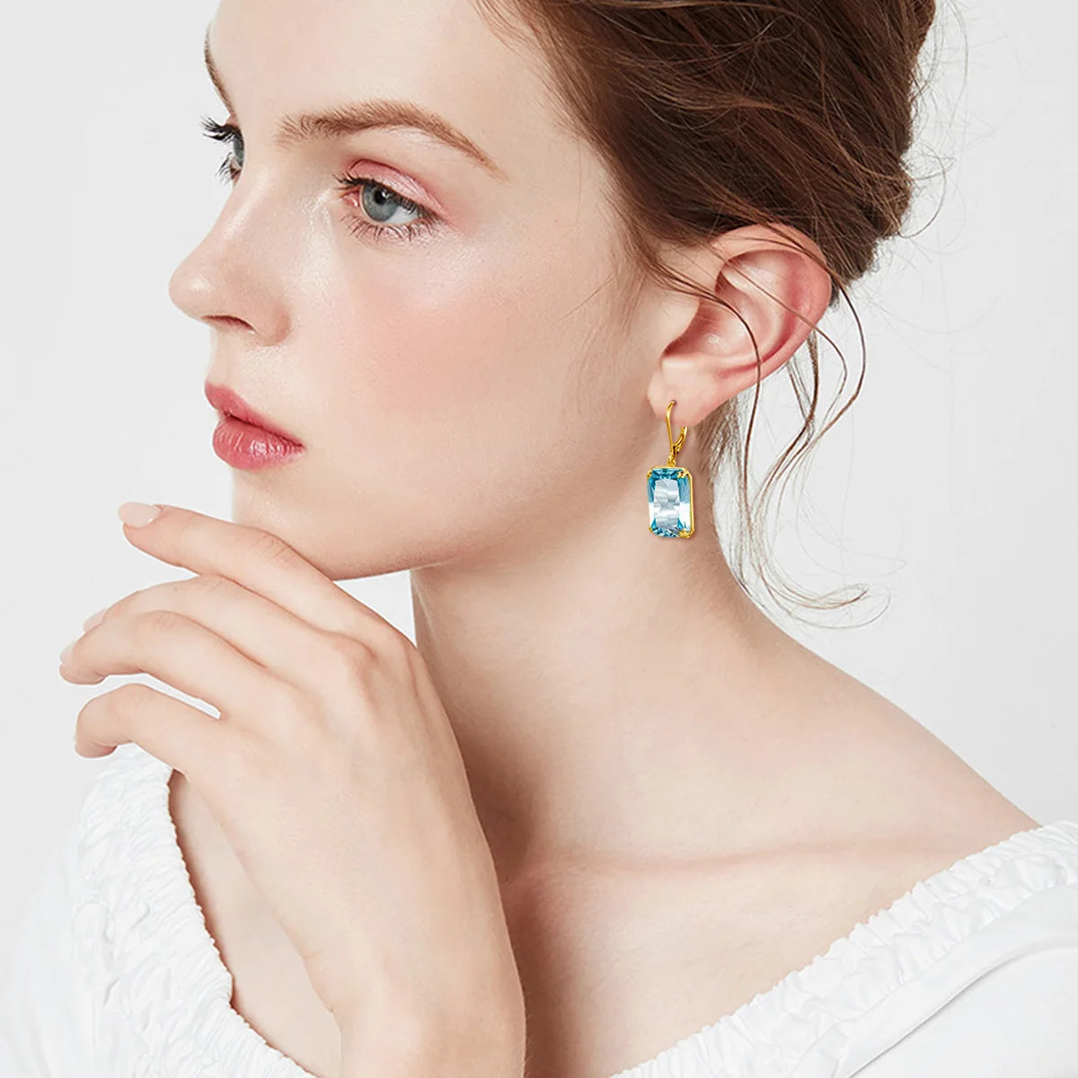 Real Silver 925 Earring For Women Trend Aquamarine Earrings Gold Plated Anniversary Party Banquet Luxury Fine Jewelry Accessorie