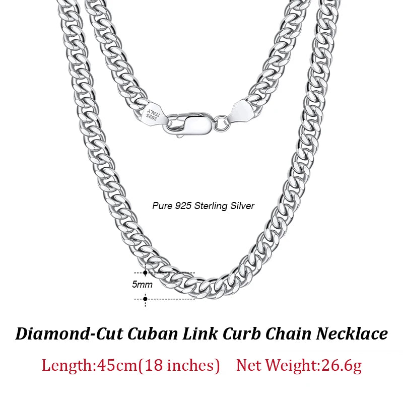ORSA JEWELS Silver 925 Diamond-Cut Cuban Bracelet for Women Men 3.6/5/7mm Link Curb Chain Punk Cuban Bracelet Jewelry SB104