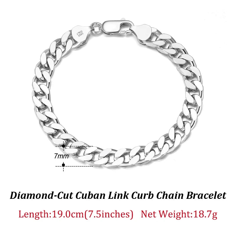 ORSA JEWELS Silver 925 Diamond-Cut Cuban Bracelet for Women Men 3.6/5/7mm Link Curb Chain Punk Cuban Bracelet Jewelry SB104