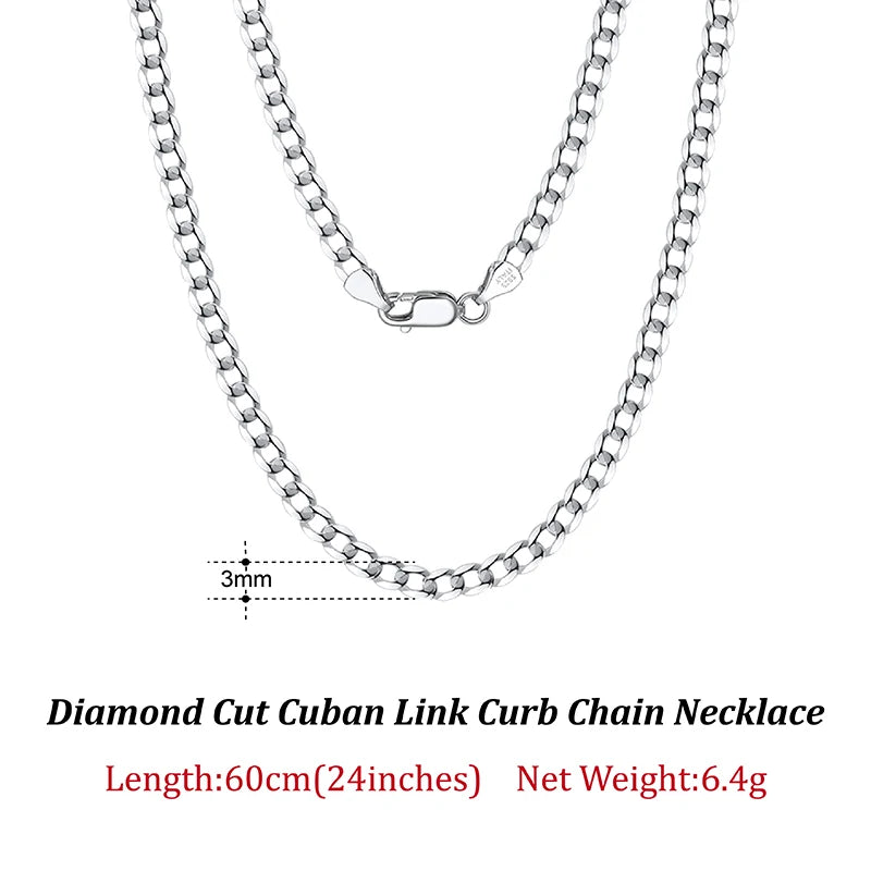 ORSA JEWELS 925 Sterling Silver Italian 3mm/5mm Cuban Chain Necklace for Women Men Handmade Fashion Silver Necklace Jewelry SC60