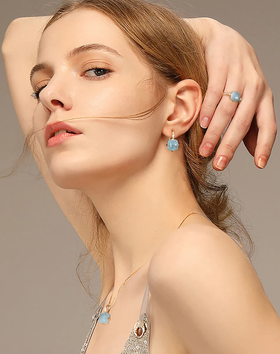 ORSA JEWELS Fashion Natural Cushion Cut Aquamarine 925 Sterling Silver Dainty Earrings for Women Brides Jewelry Gifts GME09