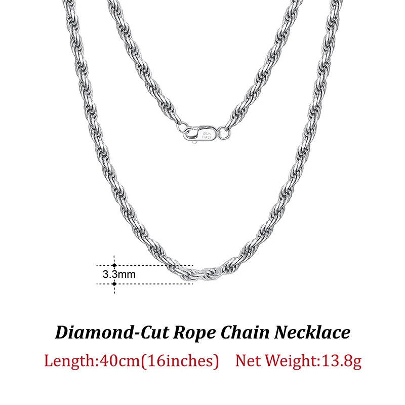 ORSA JEWELS Solid 925 Sterling Silver 2.3/3.3mm Diamond-Cut Rope Chain Necklace for Women Men fashion Neck Chain Jewelry SC29