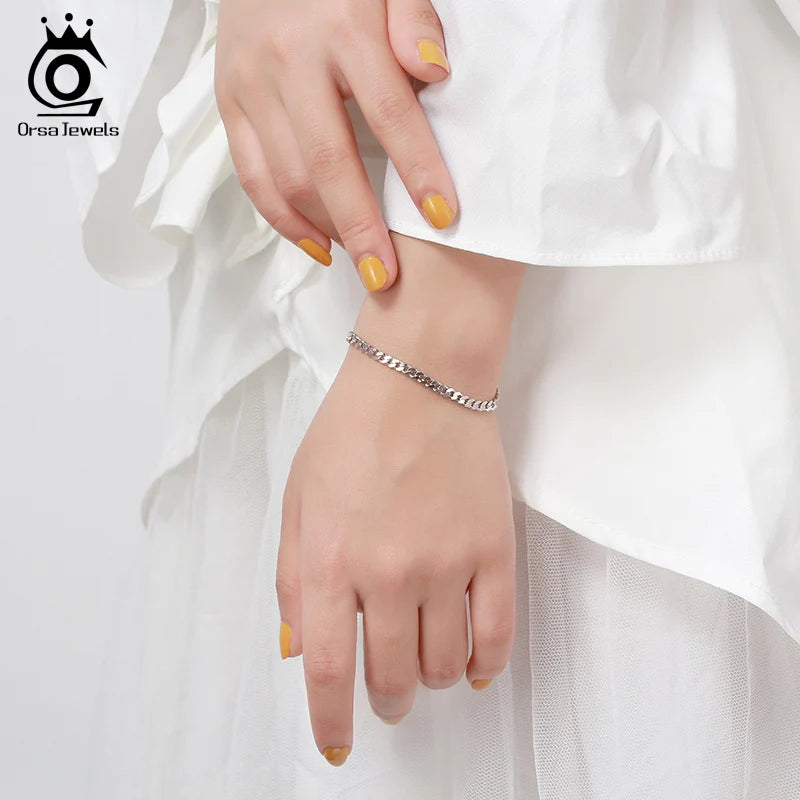 ORSA JEWELS Silver 925 Diamond-Cut Cuban Bracelet for Women Men 3.6/5/7mm Link Curb Chain Punk Cuban Bracelet Jewelry SB104