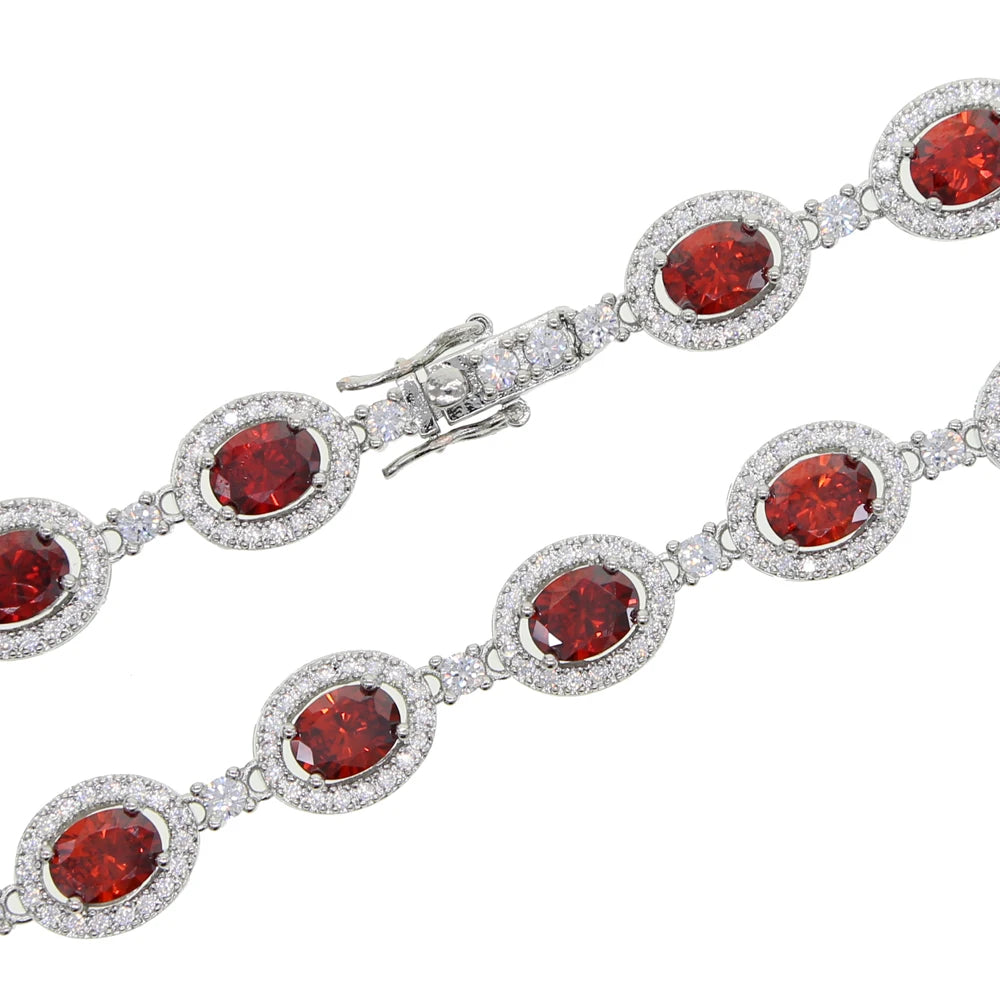 New Iced Out Bling Hip Hop Oval CZ Paved Sparking Colorful Stone Necklace Tennis Rainbow Zircon Choker Women Jewelry