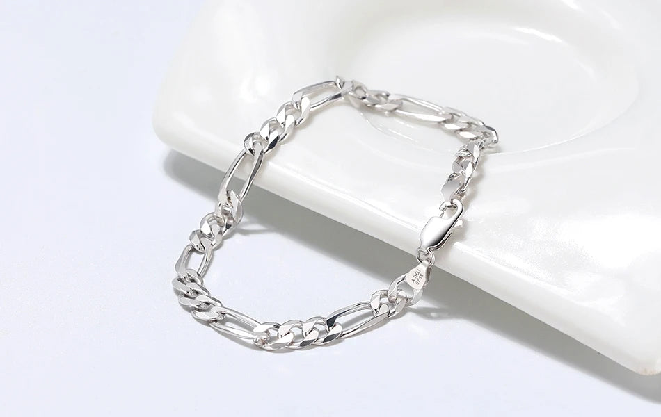 ORSA JEWELS Punk Genuine 925 Sterling Silver 5mm Diamond-Cut Figaro Chain Bracelets for Women Men Party Jewelry Gift SB66