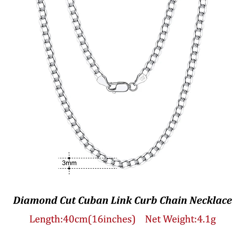 ORSA JEWELS 925 Sterling Silver Italian 3mm/5mm Cuban Chain Necklace for Women Men Handmade Fashion Silver Necklace Jewelry SC60