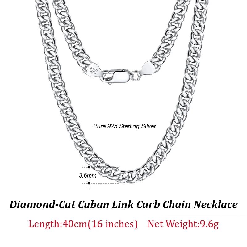 ORSA JEWELS Silver 925 Diamond-Cut Cuban Bracelet for Women Men 3.6/5/7mm Link Curb Chain Punk Cuban Bracelet Jewelry SB104