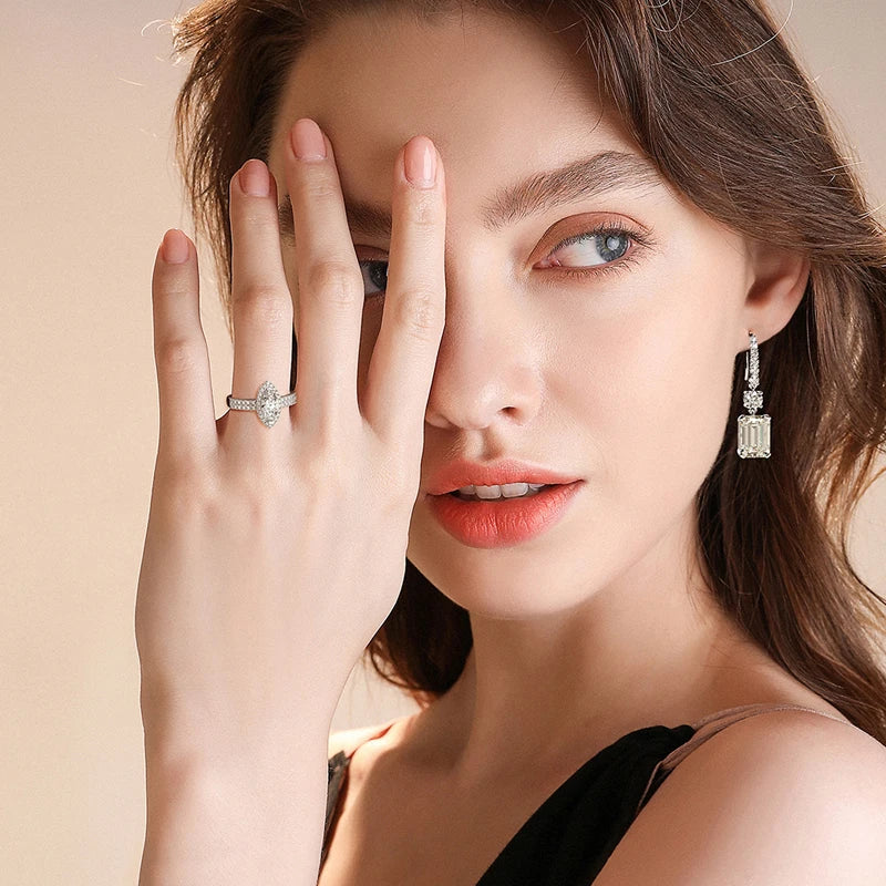 OEVAS Luxury 925 Sterling Silver High Carbon Diamond Gemstone White Gold Drop Dangle Hook Earrings Fine Jewelry Gift Wholesale