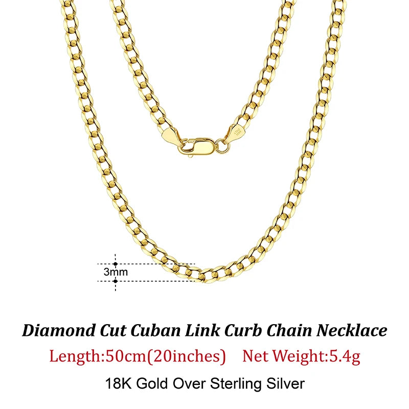 ORSA JEWELS 925 Sterling Silver Italian 3mm/5mm Cuban Chain Necklace for Women Men Handmade Fashion Silver Necklace Jewelry SC60