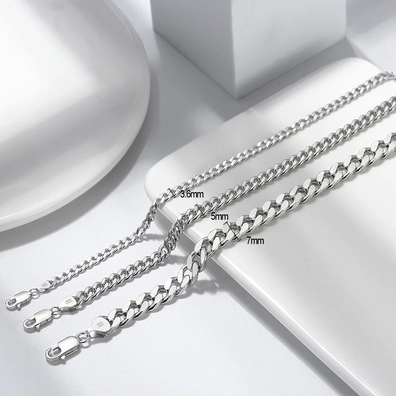 ORSA JEWELS Silver 925 Diamond-Cut Cuban Bracelet for Women Men 3.6/5/7mm Link Curb Chain Punk Cuban Bracelet Jewelry SB104