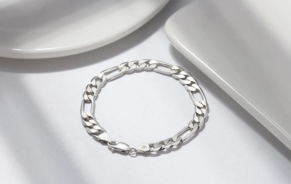 ORSA JEWELS 925 Sterling Silver Punk 6.5mm Diamond-Cut Figaro Link Chain Bracelet for Women Men Jewelry 6.5/7/7.5/8 Inch SB108