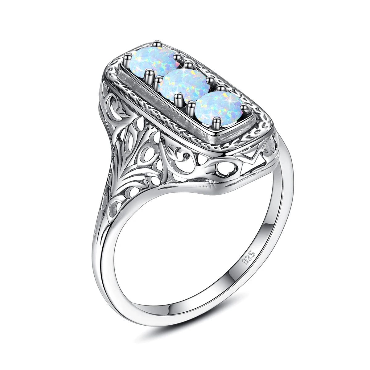 Szjinao Classic 3 Stone Aquamarine Ring For Woman Silver 925 Round Vintage Anniversary Party Gift Quality Fine Jewelry New Style