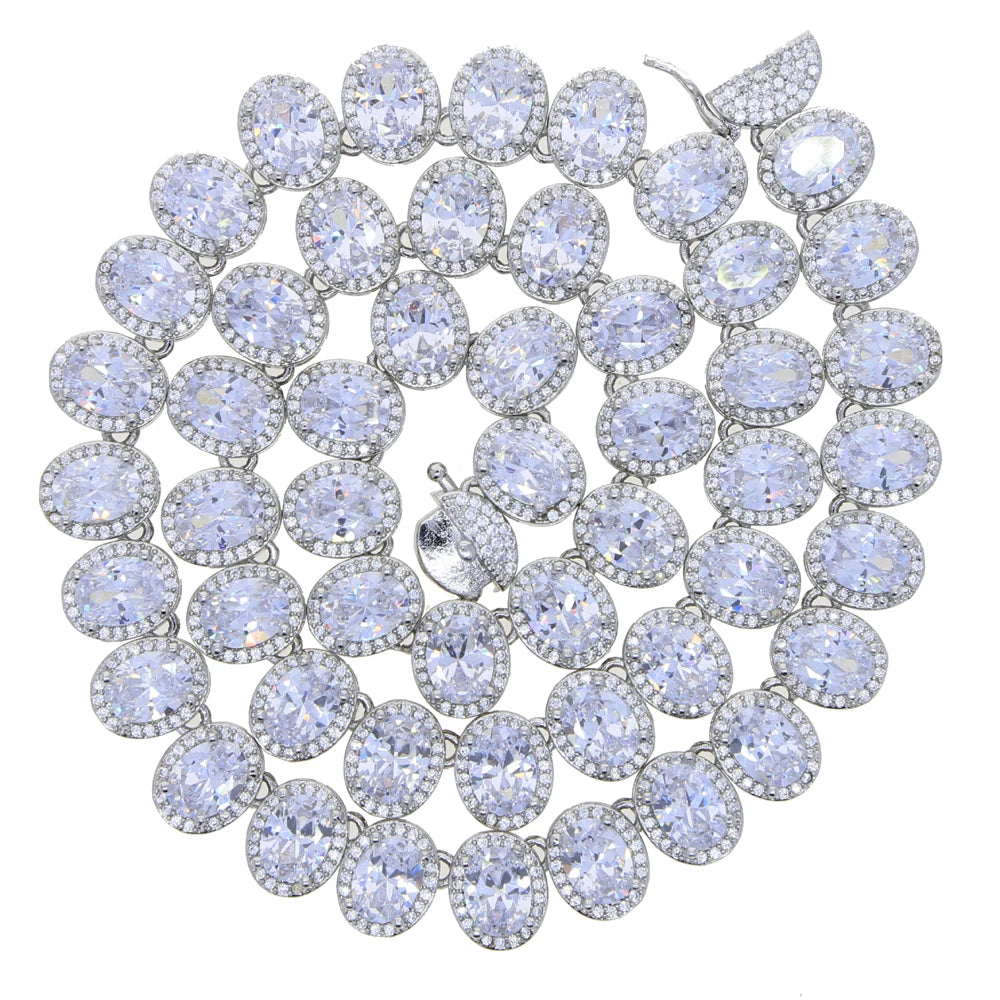 Sparking Oval 5A CZ Charm Choker Silver Color Iced Out Bling Zircon 10mm Tennis Chain Necklaces Hip Hop Women Men Jewelry New