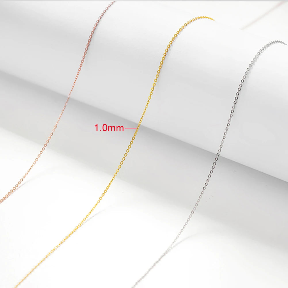 Rinntin 14K Solid Gold 1.0/1.2mm Diamond Cut Cable Chain Necklace for Women AU585 Yellow/White/Rose Gold Neck Chain Jewelry GC02