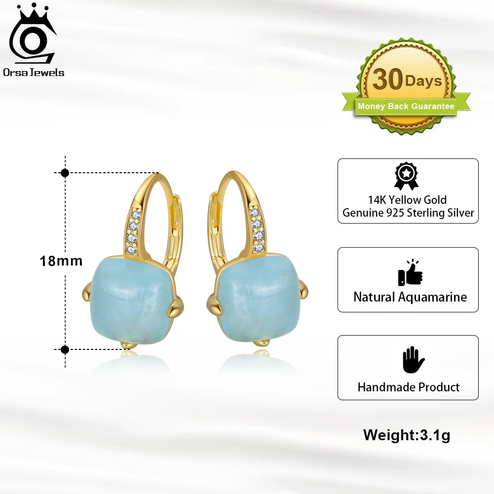 ORSA JEWELS Fashion Natural Cushion Cut Aquamarine 925 Sterling Silver Dainty Earrings for Women Brides Jewelry Gifts GME09