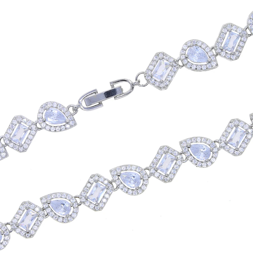 2025 Iced Out Bling Sparking Geometric Rectangle Tear Drop Cubic Zirconia Choker Necklace For Women Fashion Wedding Gift Jewelry