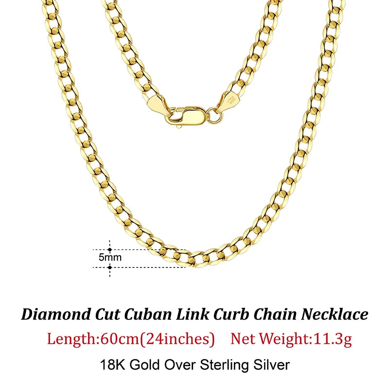 ORSA JEWELS 925 Sterling Silver Italian 3mm/5mm Cuban Chain Necklace for Women Men Handmade Fashion Silver Necklace Jewelry SC60