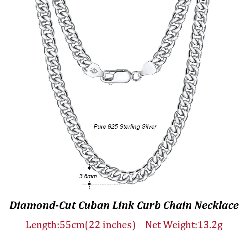 ORSA JEWELS 925 Sterling Silver Solid Diamond-Cut Cuban Chain 3.6/5/7mm Link Curb Chain Necklace for Men Women Jewelry SC36