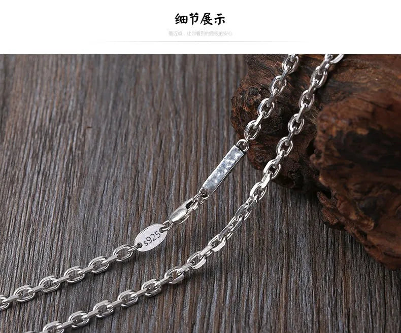 BOCAI New S925 Sterling Silver Fashion Jewelry 4mm Rectangular Chain Real Solid Silver Necklace for Men and Women