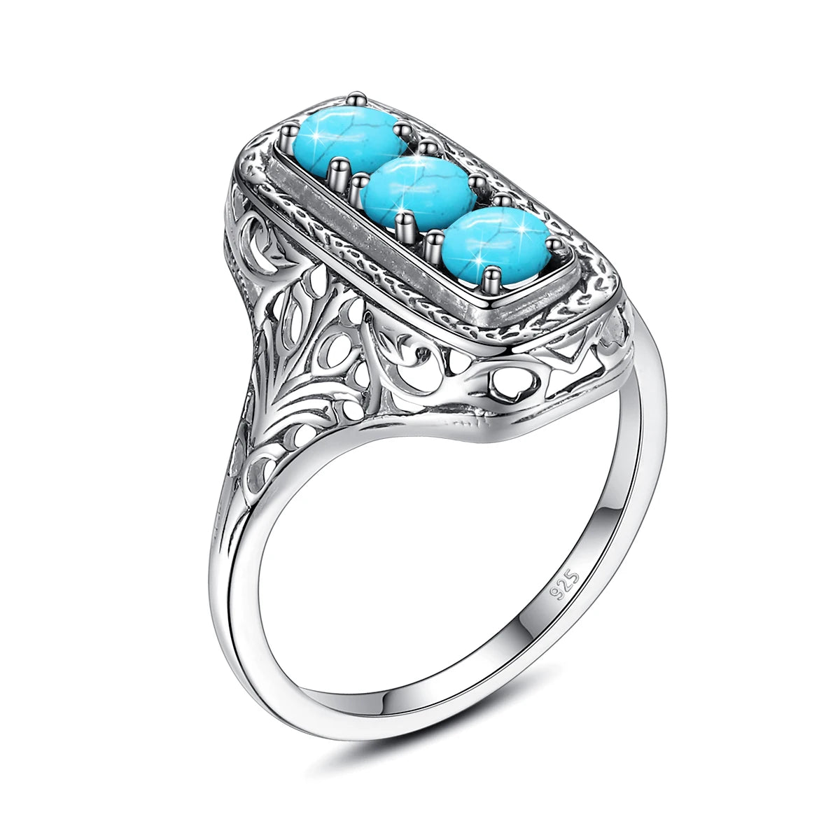 Szjinao Classic 3 Stone Aquamarine Ring For Woman Silver 925 Round Vintage Anniversary Party Gift Quality Fine Jewelry New Style