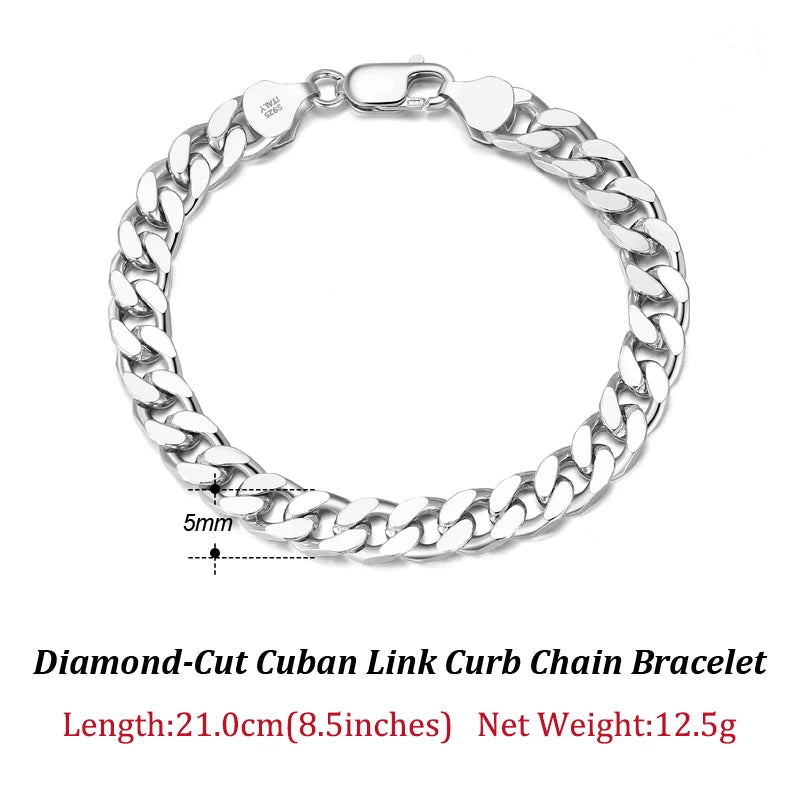 ORSA JEWELS Silver 925 Diamond-Cut Cuban Bracelet for Women Men 3.6/5/7mm Link Curb Chain Punk Cuban Bracelet Jewelry SB104