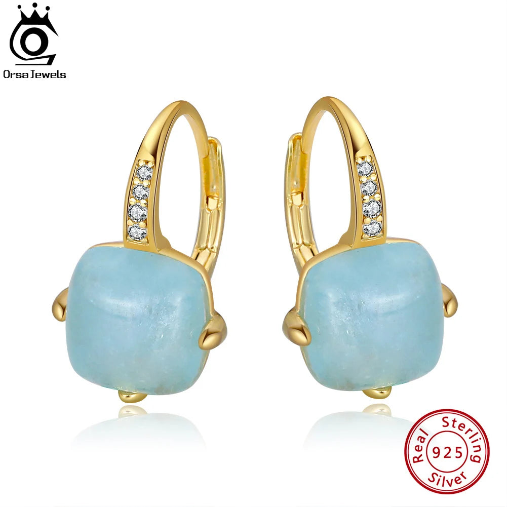 ORSA JEWELS Fashion Natural Cushion Cut Aquamarine 925 Sterling Silver Dainty Earrings for Women Brides Jewelry Gifts GME09