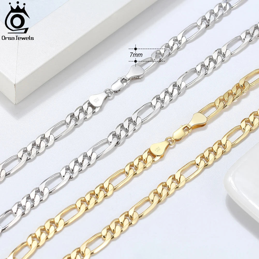 ORSA JEWELS Italian Handmade 5mm Diamond-Cut Figaro Chain Necklace for Men Woman 925 Sterling Silver Neck Chains Jewelry SC34