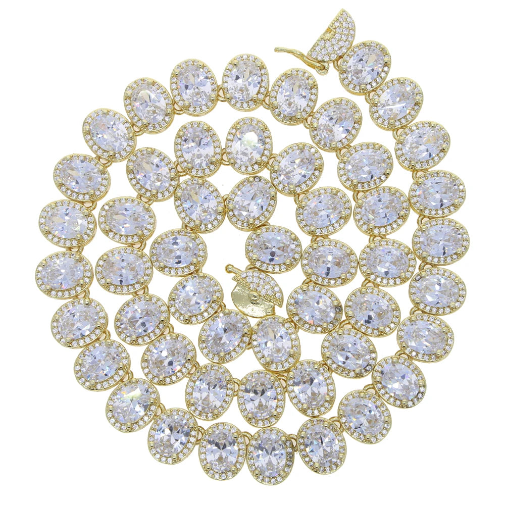 Sparking Oval 5A CZ Charm Choker Silver Color Iced Out Bling Zircon 10mm Tennis Chain Necklaces Hip Hop Women Men Jewelry New