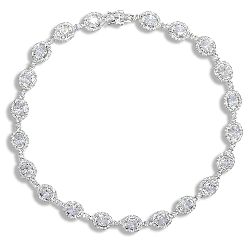 New Iced Out Bling Hip Hop Oval CZ Paved Sparking Colorful Stone Necklace Tennis Rainbow Zircon Choker Women Jewelry