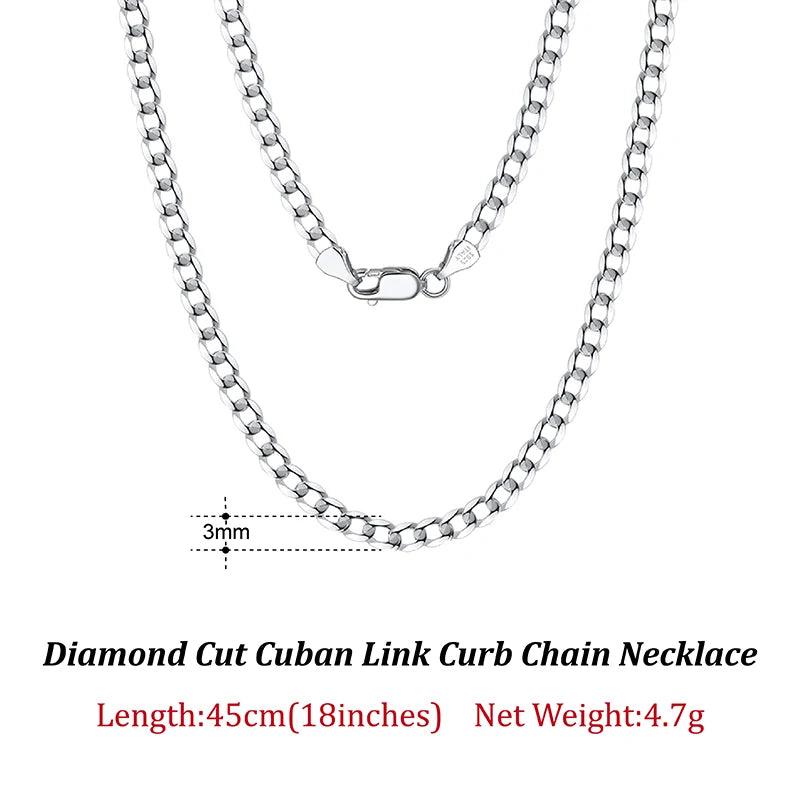 ORSA JEWELS 925 Sterling Silver Italian 3mm/5mm Cuban Chain Necklace for Women Men Handmade Fashion Silver Necklace Jewelry SC60