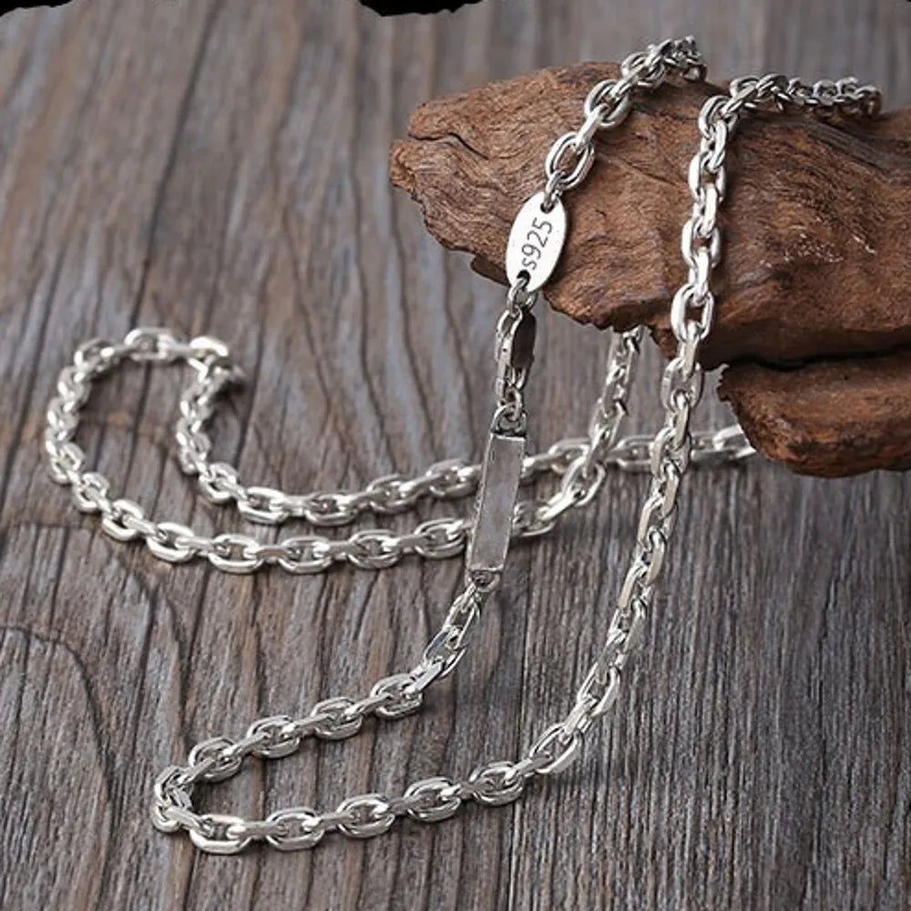 BOCAI New S925 Sterling Silver Fashion Jewelry 4mm Rectangular Chain Real Solid Silver Necklace for Men and Women