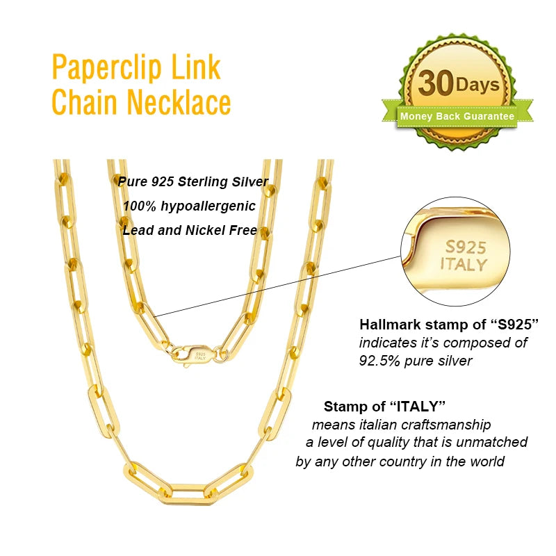 ORSA JEWELS Genuine 925 Sterling Silver Paperclip Neck Chain 6/9.3/12mm Basic Link Chain Necklace for Men Women Jewelry SC39