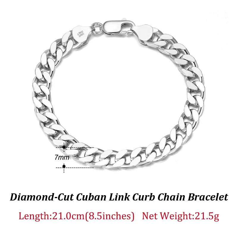 ORSA JEWELS Silver 925 Diamond-Cut Cuban Bracelet for Women Men 3.6/5/7mm Link Curb Chain Punk Cuban Bracelet Jewelry SB104