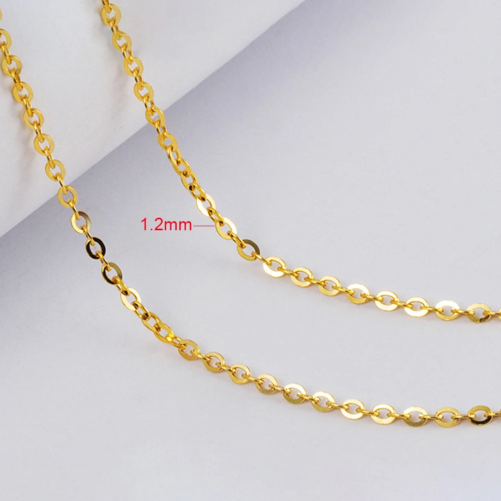 Rinntin 14K Solid Gold 1.0/1.2mm Diamond Cut Cable Chain Necklace for Women AU585 Yellow/White/Rose Gold Neck Chain Jewelry GC02