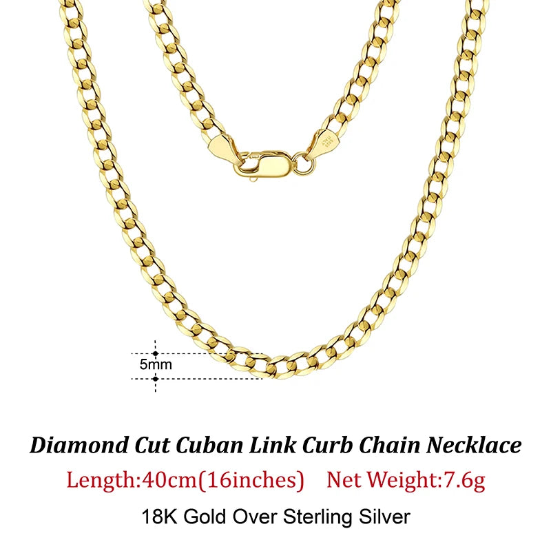 ORSA JEWELS 925 Sterling Silver Italian 3mm/5mm Cuban Chain Necklace for Women Men Handmade Fashion Silver Necklace Jewelry SC60